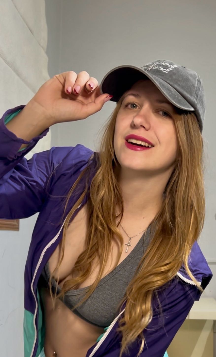 Woman smiling on camera